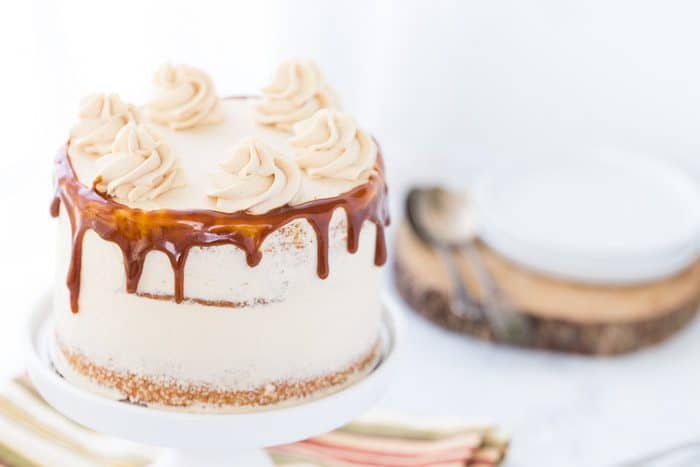 This brown butter cake with maple caramel buttercream starts with a rich nutty brown butter cake wrapped in a sweet maple caramel buttercream.