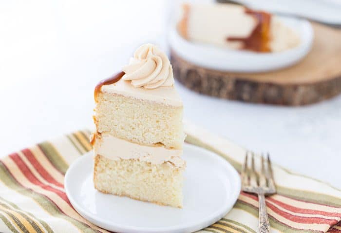 This brown butter cake with maple caramel buttercream starts with a rich nutty brown butter cake wrapped in a sweet maple caramel buttercream.