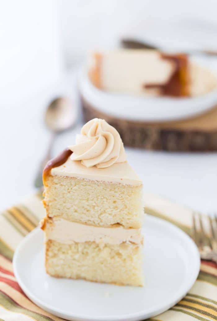 This brown butter cake with maple caramel buttercream starts with a rich nutty brown butter cake wrapped in a sweet maple caramel buttercream.