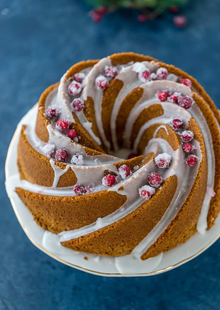 Eggnog Bundt Cake With Rum Glaze And Sugared Cranberries