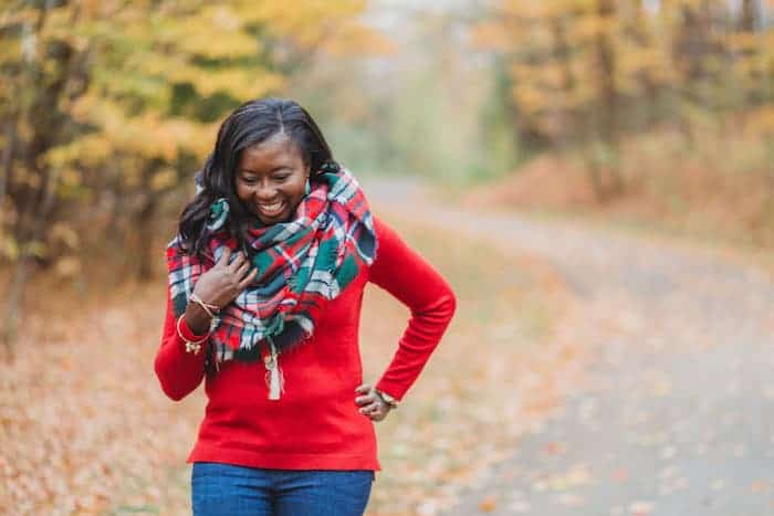 Everyone timecapsule wardrobe needs a classic holiday red sweater. The bold, bright color is striking and perfect for the holiday season.