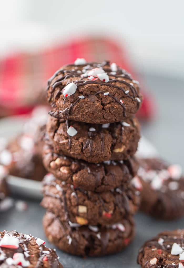 These chewy and indulgent double chocolate peppermint cookies are perfect for your holiday cookie platter! 