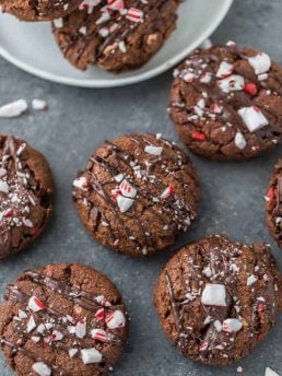 These chewy and indulgent double chocolate peppermint cookies are perfect for your holiday cookie platter! 