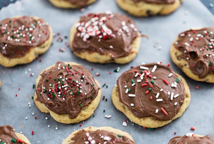 chocolate chip cookies with chocolate frosting