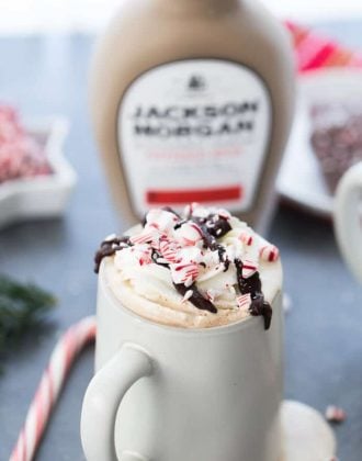 A cozy peppermint mocha cocktail with espresso, indulgent chocolate and a shot of peppermint mocha cream. It's perfect for any cold winter night.