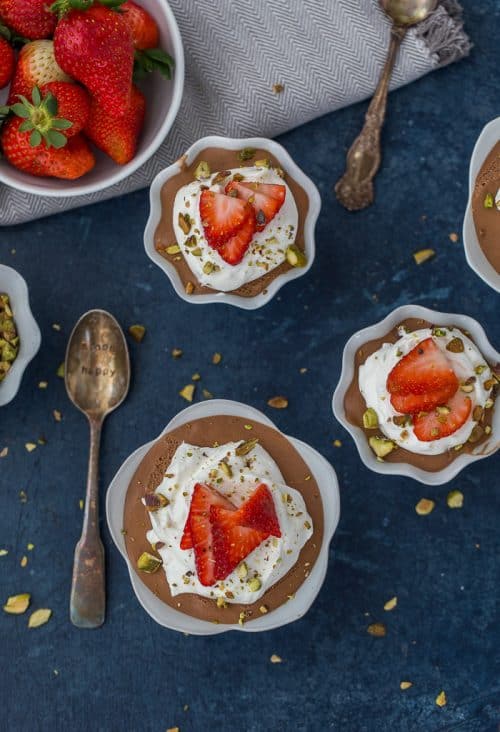 Chocolate Coffee Mousse with Strawberries and Pistachios