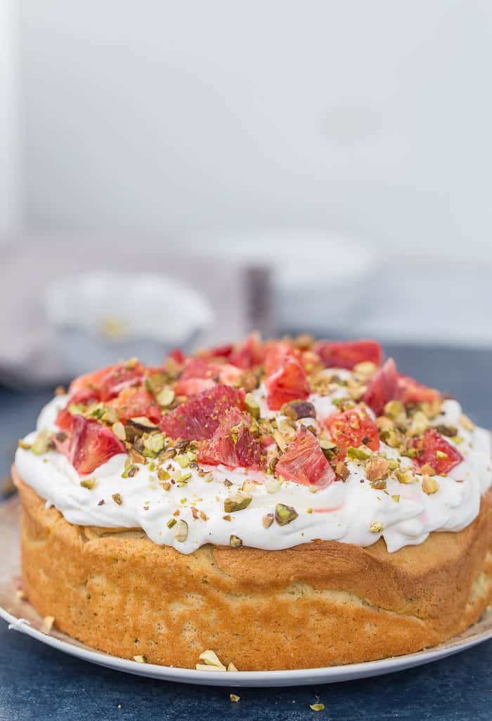 Orange Chiffon Cake with Pistachio-Cardamom Swirls