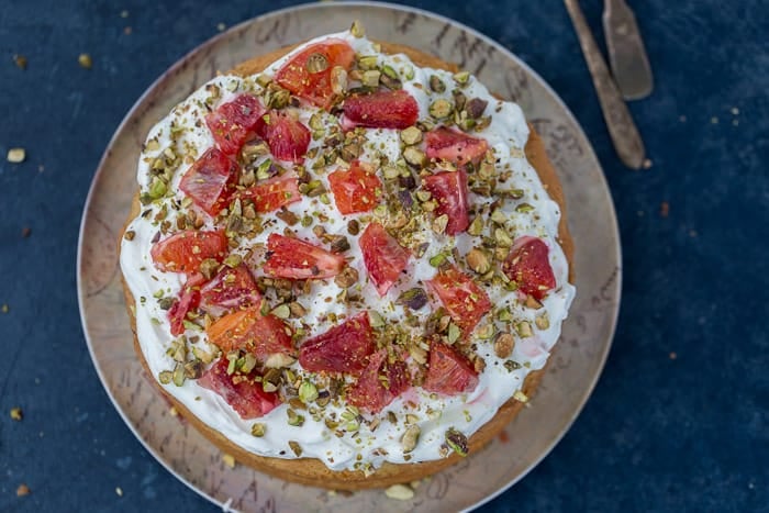 Orange Chiffon Cake with Pistachio-Cardamom Swirls