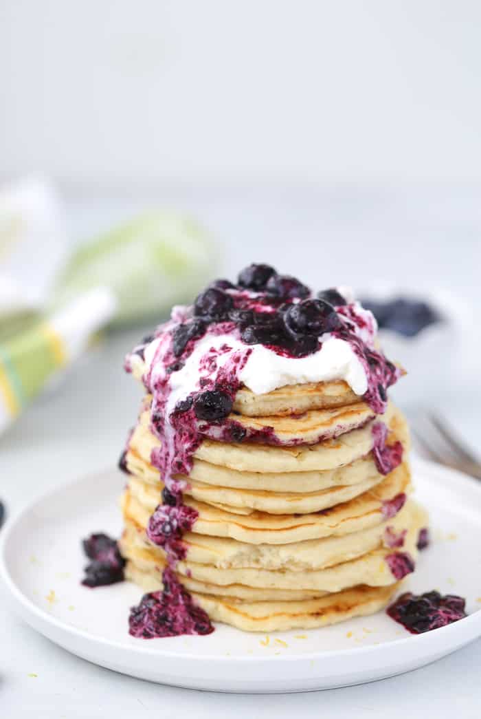 Lemon Blueberry Pancakes with Blueberry Compote