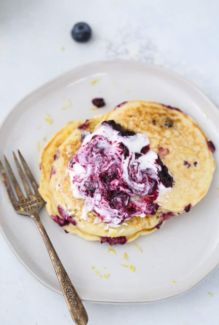 Lemon Blueberry Pancakes with Blueberry Compote