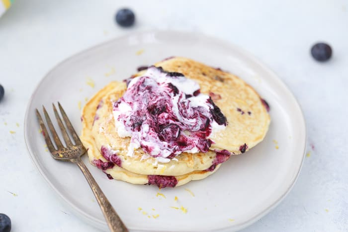 Lemon Blueberry Pancakes with Blueberry Compote