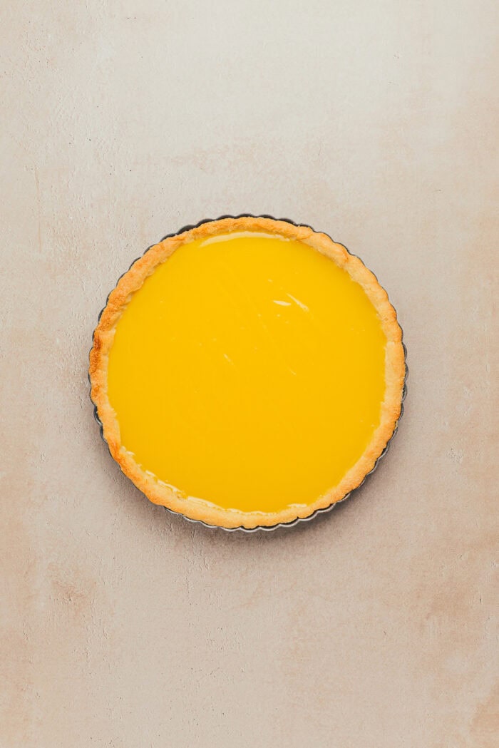 A classic lemon tart without any garnishes.