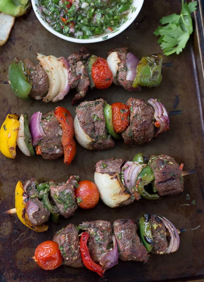 Beef Kebabs with Chimichurri Sauce