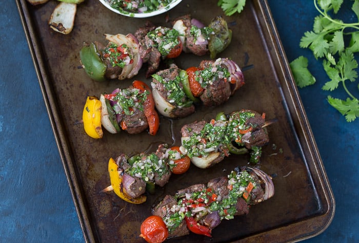 Beef Kebabs with Chimichurri Sauce