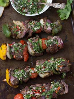 Beef Kebabs with Chimichurri Sauce