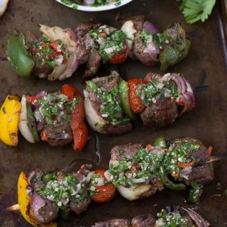 Beef Kebabs with Chimichurri Sauce