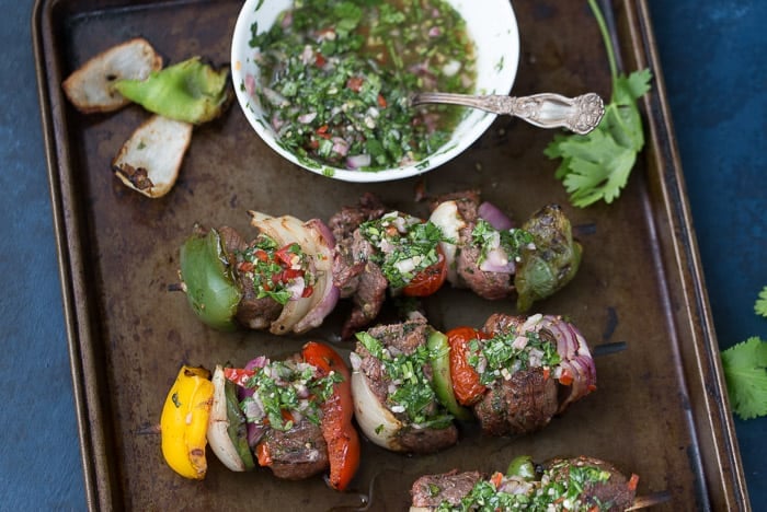 Beef Kebabs with Chimichurri Sauce