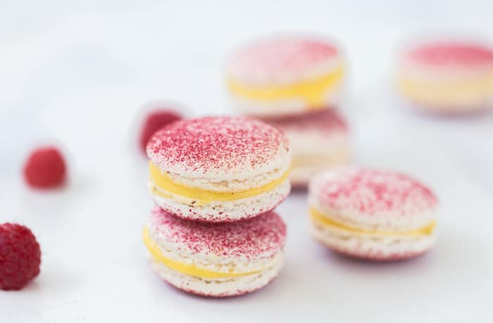 Raspberry Macarons with Passionfruit Filling