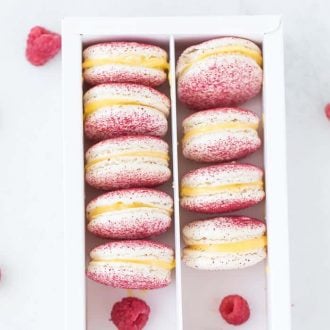 Raspberry Macarons with Passionfruit Filling