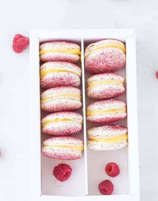 Raspberry Macarons with Passionfruit Filling