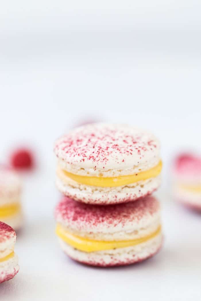 Raspberry Macarons with Passionfruit Filling