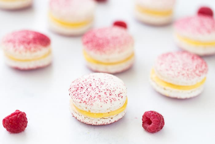 Raspberry Macarons with Passionfruit Filling