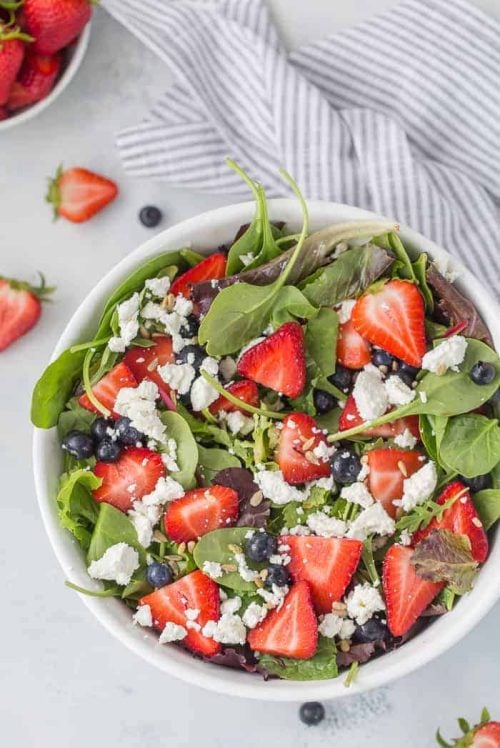 mixed berry salad with goat cheese and balsamic vinegar