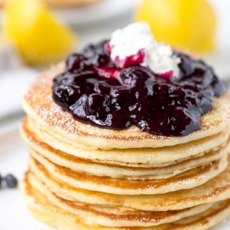 Lemon Ricotta Pancakes with Blueberry Compote