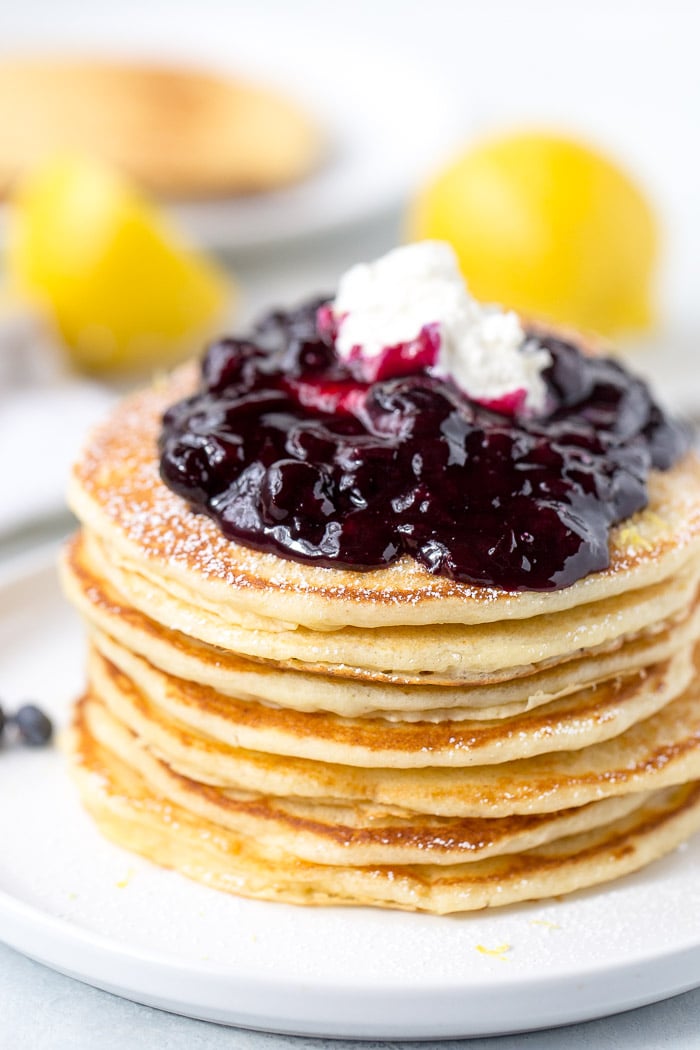Lemon Ricotta Pancakes with Blueberry Compote