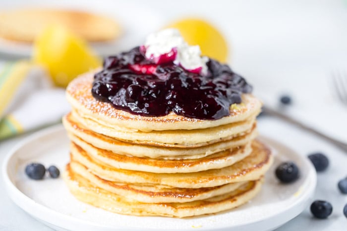 Lemon Ricotta Pancakes with Blueberry Compote