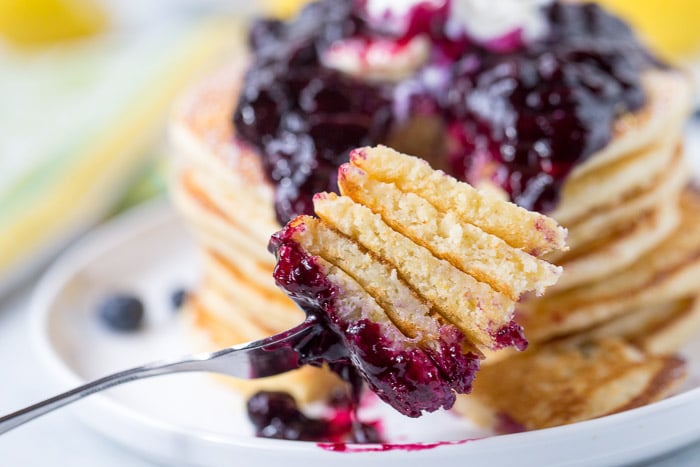 Lemon Ricotta Pancakes with Blueberry Compote