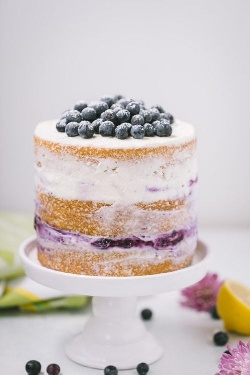 lemon blueberry cake with whipped cream cheese frosting