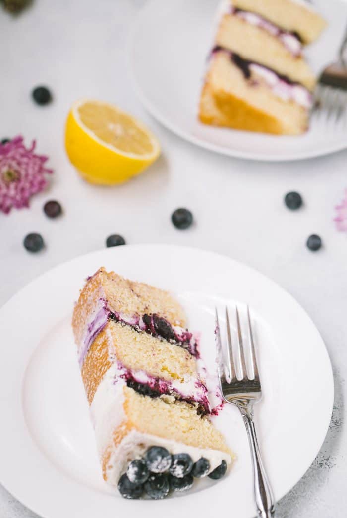 Mini Lemon Cakes with Cream Cheese Icing and Blueberry Compote