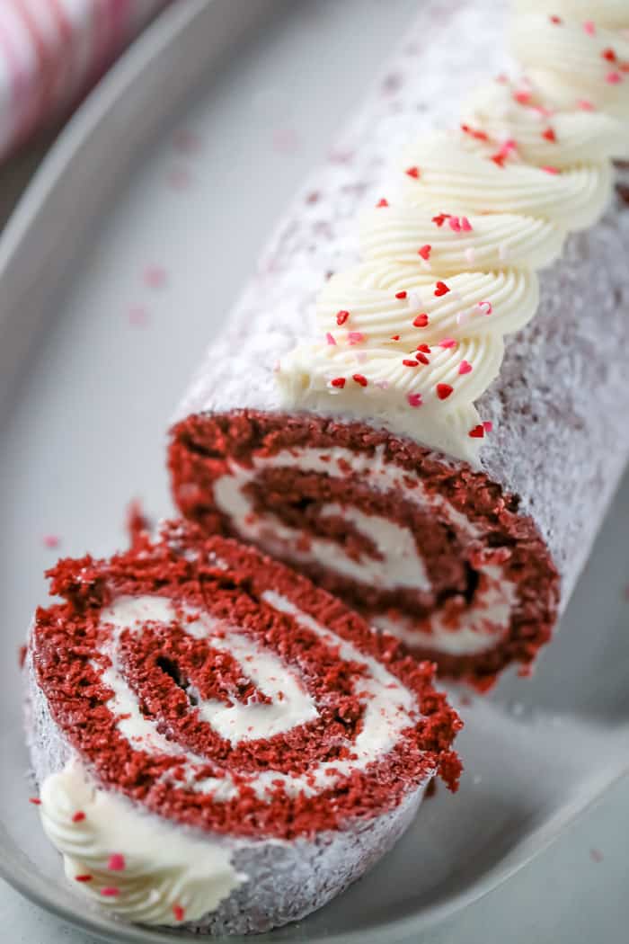 Classic Red Velvet Roll Cake with Cream Cheese Frosting