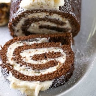 Chocolate Swiss Roll Cake with Toasted Marshmallow Frosting