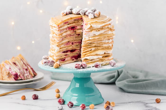 Cranberry Hazelnut Crepe Cake