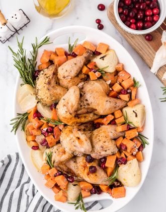 Sheet Pan Chicken with Sweet Potatoes and Cranberries