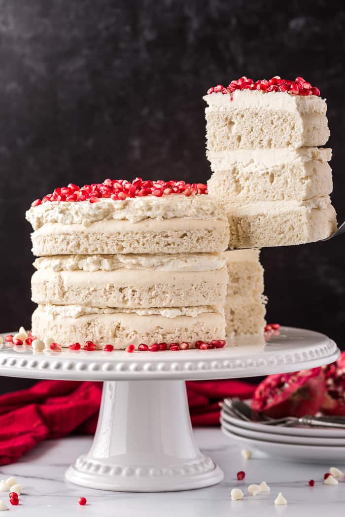 White Chocolate Pomegranate Vanilla Cake