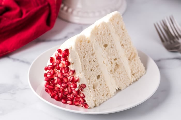 White Chocolate Pomegranate Vanilla Cake