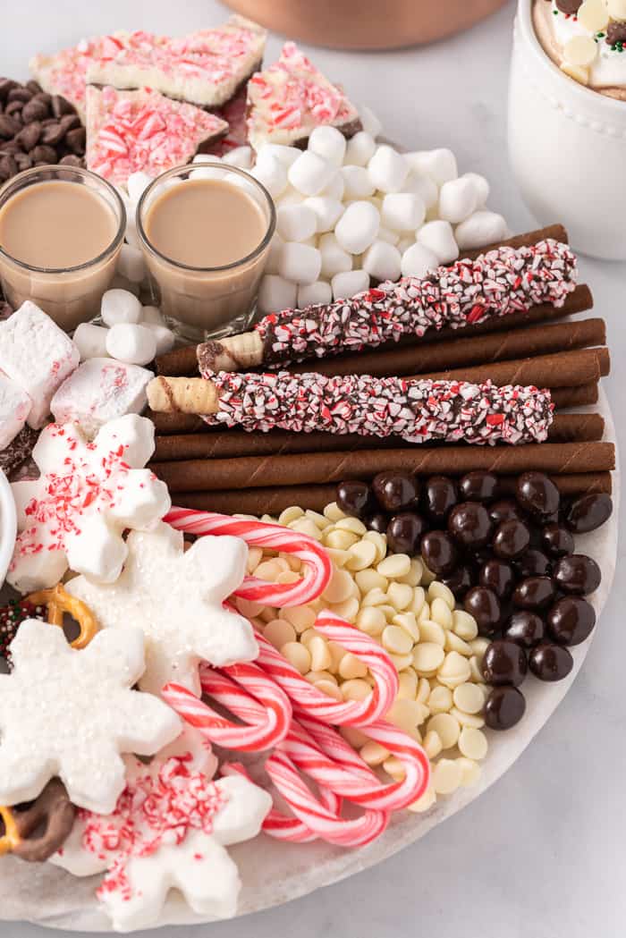 close up of hot chocolate charcuterie board