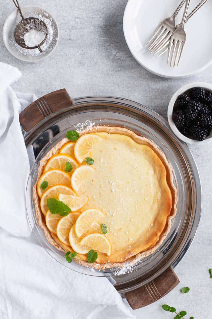 Buttermilk Pie with Blackberry Sauce