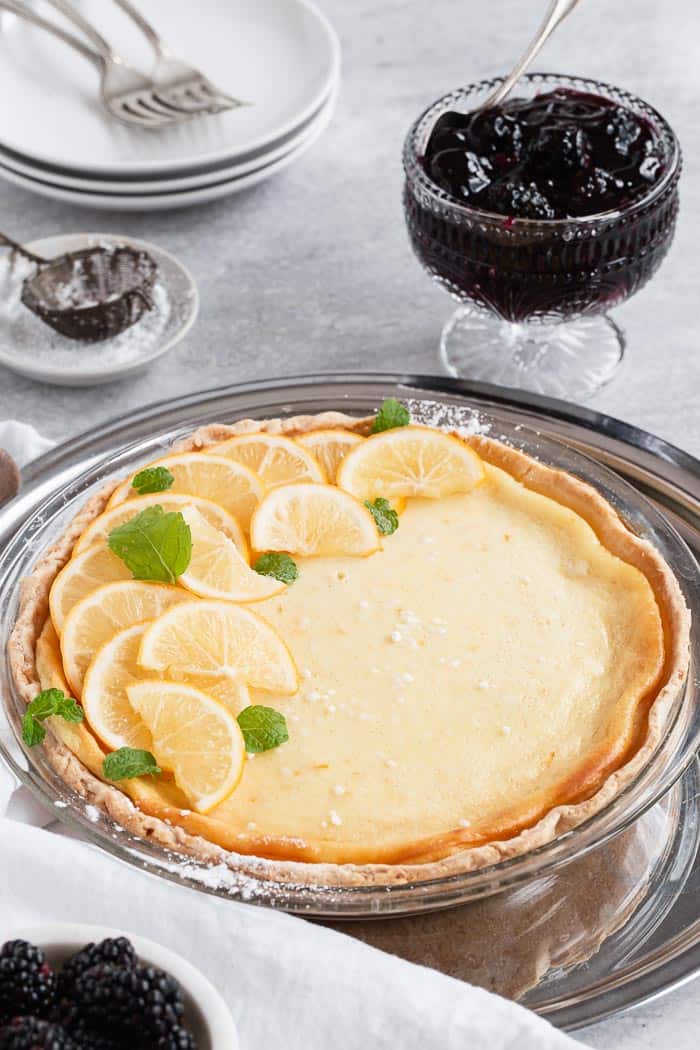 Buttermilk Pie with Blackberry Sauce