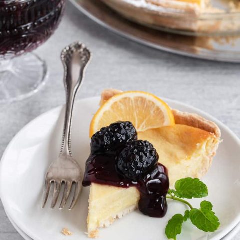 Buttermilk Pie with Blackberry Sauce