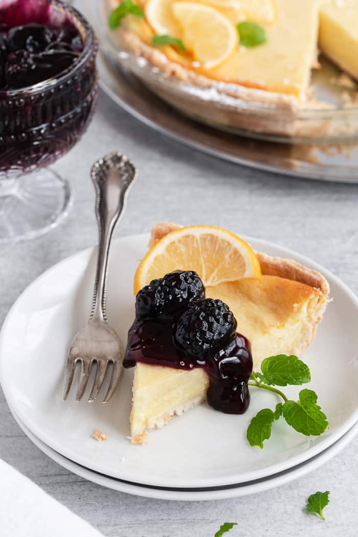 Buttermilk Pie with Blackberry Sauce