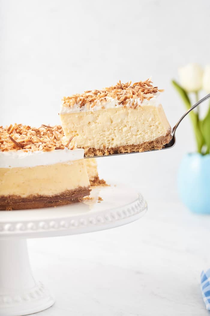 A slice of Coconut Cheesecake.