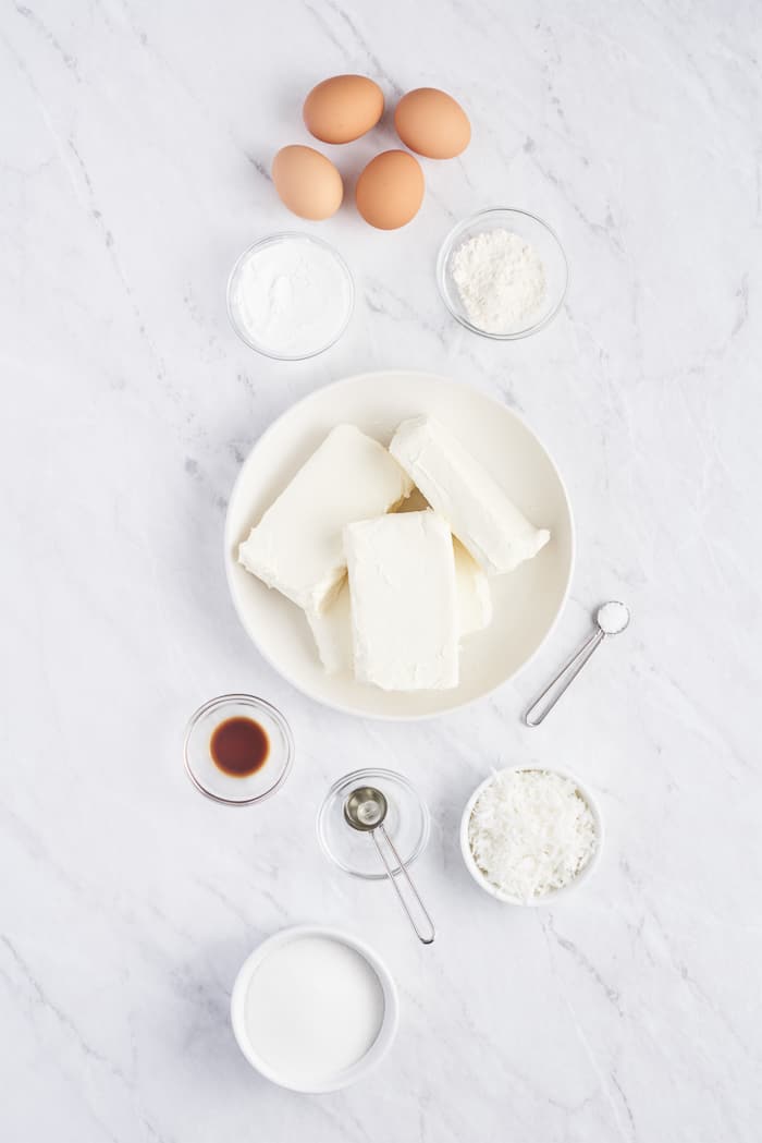 Coconut Cheesecake ingredients.