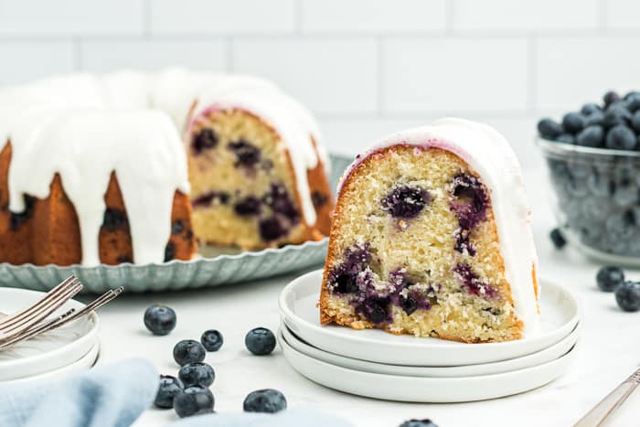 Blueberry Sour Cream Cake with Basil-Blueberry Sauce - Market of Choice
