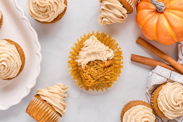 Pumpkin Spice Cupcakes with Brown Sugar Frosting