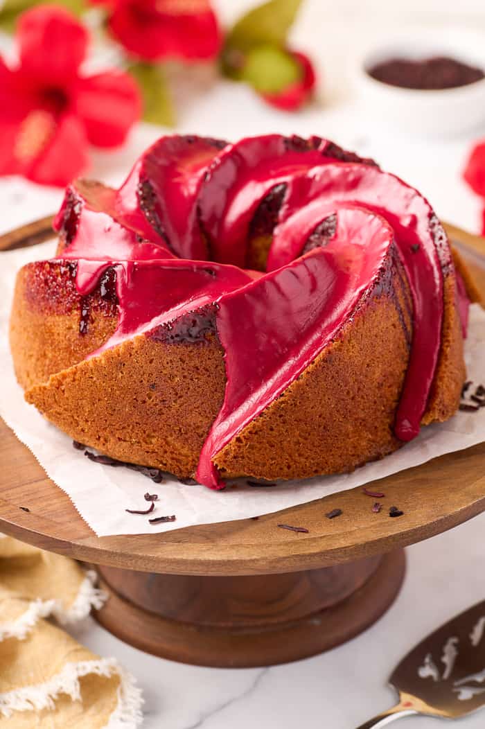 Fonio Pound Cake with Hibiscus Glaze