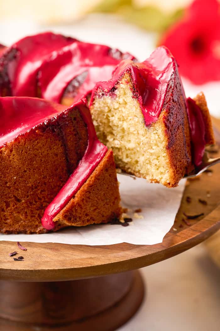 Fonio Pound Cake with Hibiscus Glaze